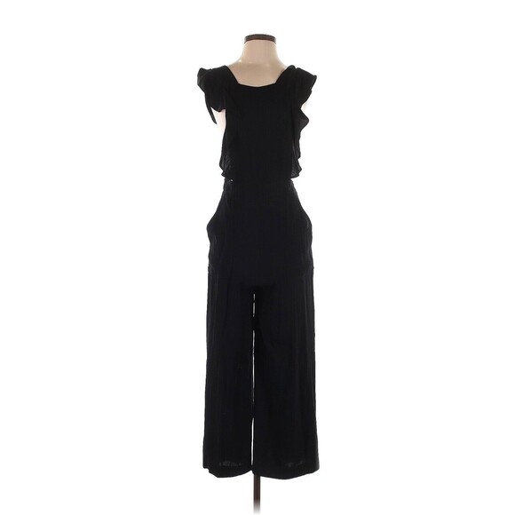 ZARA Solid Black Cropped Strappy Jumpsuit - S - Picture 1 of 2
